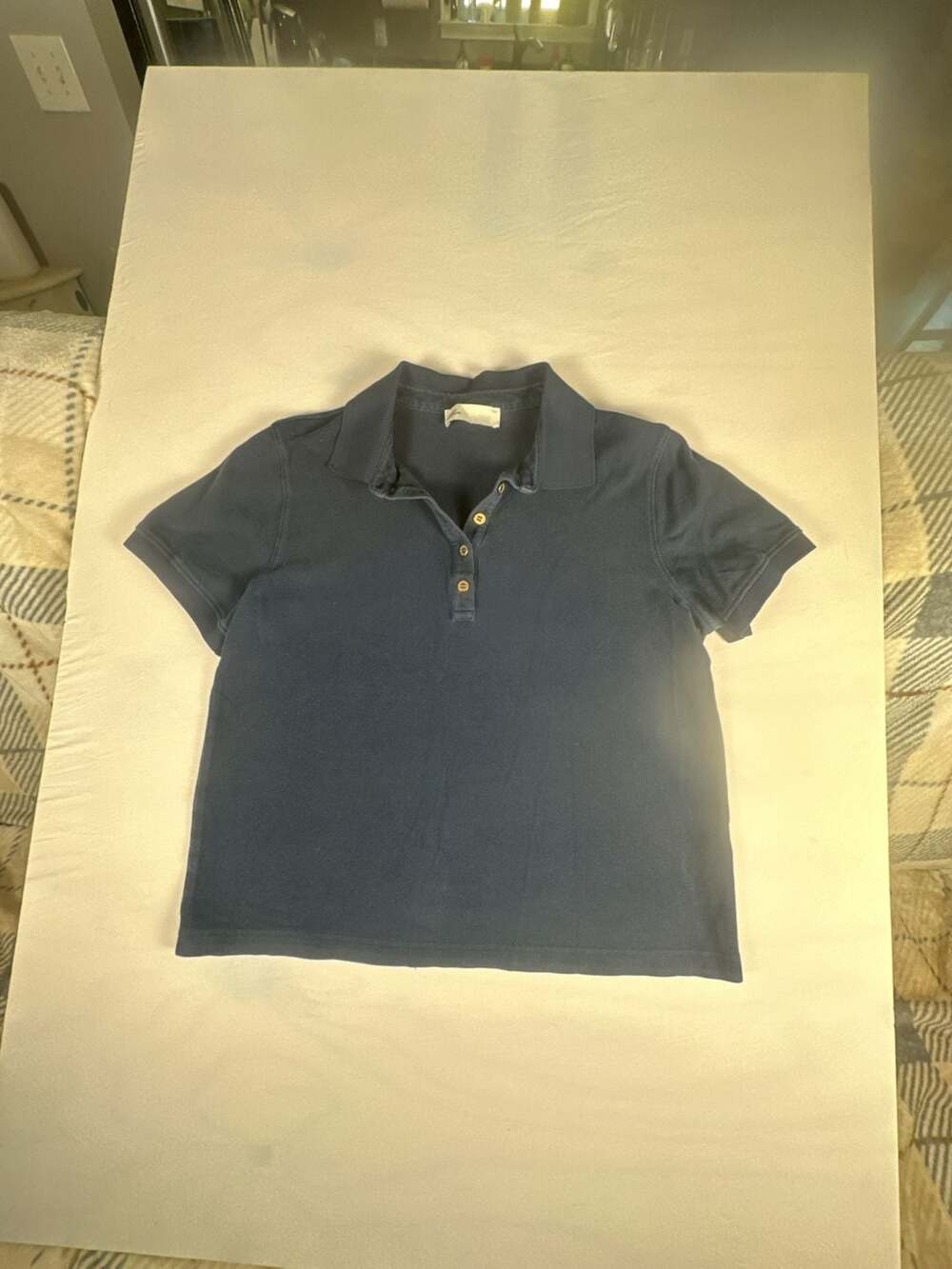 Tory Burch Navy Blue Short-Sleeve Polo Shirt with Logo Buttons#1083